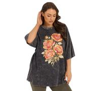 Yours Curve Grey Acid Wash Rose Boxy T-Shirt - Women's - Plus Size Curve