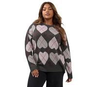 Yours Curve Grey Argyle Heart Knit Jumper - Women's - Plus Size Curve
