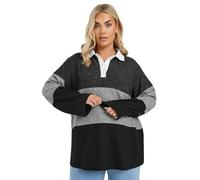 Yours Curve Grey Colourblock Rugby Collar Soft Touch Top - Women's - Plus Size Curve