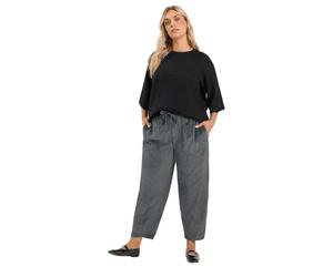 Yours Curve Grey Corduroy Barrel Leg Trousers - Women's - Plus Size Curve