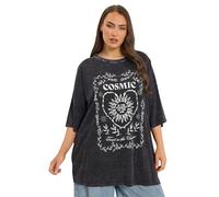 Yours Curve Grey 'Cosmic' Acid Wash Boxy T-Shirt - Women's - Plus Size Curve
