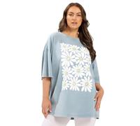 Yours Women's Acid Wash Boxy Daisy Print T-Shirt in Baby Blue | Size: 14