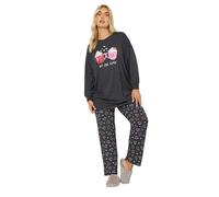 Yours Curve Grey 'Hot Choc O'clock' Wide Leg Pyjama Set - Women's - Plus Size Curve