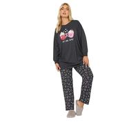 Yours Curve Grey 'Hot Choc O'clock' Wide Leg Pyjama Set - Women's - Plus Size Curve