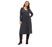 Yours Women's Square Neck Button Midi Dress in Dark Grey | Size: 20 Yours Dark Grey 20