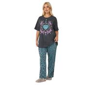 Yours Curve Grey 'Wild And Free' Leopard Wide Leg Pyjama Set - Women's - Plus Size Curve