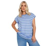 Yours Curve Grown-On Sleeve Stripe T-Shirt - Women's - Plus Size Curve Blue