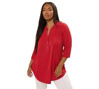 Yours Curve Half Placket Ribbed Shirt - Women's - Plus Size Curve Red