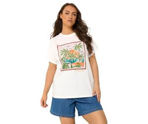 Yours Curve 'Hawaii' Tropical Graphic Print T-Shirt - Women's - Plus Size Curve White
