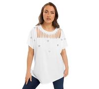 Yours Curve Heart Embroidered Slash T-Shirt - Women's - Plus Size Curve White