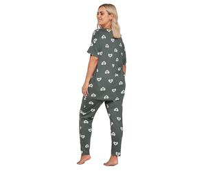 Yours Curve Heart Print Pyjama Set - Women's - Plus Size Curve Grey