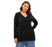 Yours Women's Henley Ribbed Swing Top in Black | Size: 20