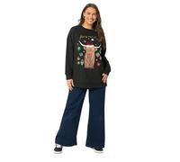 Yours Curve Highland Cow Sequin Embellished Novelty Christmas Sweatshirt - Women's - Plus Size Curve Black