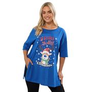 Yours Curve 'Holly Jolly' Glitter Novelty Christmas Top - Women's - Plus Size Curve Blue