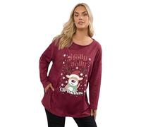 Yours Curve 'Holly Jolly' Glitter Novelty Christmas Top - Women's - Plus Size Curve Red