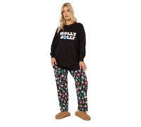 Yours Curve 'Holly Jolly' Wide Leg Pyjama Set - Women's - Plus Size Curve Black