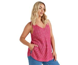 Yours Curve Hot Pink Metallic Crochet Knitted Vest Top - Women's - Plus Size Curve