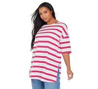 Yours Curve & Hot Pink Stripe Longline T-Shirt - Women's - Plus Size Curve
