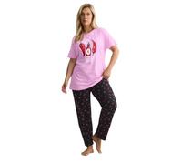 Yours Curve 'Hot Stuff' Wide Leg Striped Pyjama Set - Women's - Plus Size Curve Pink