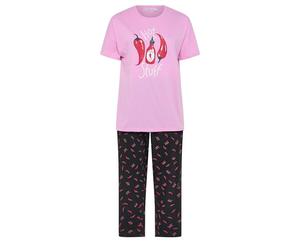 Yours Curve 'Hot Stuff' Wide Leg Striped Pyjama Set - Women's - Plus Size Curve Pink