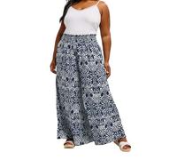 Yours Curve Ikat Shirred Waist Trousers - Women's - Plus Size Curve Blue