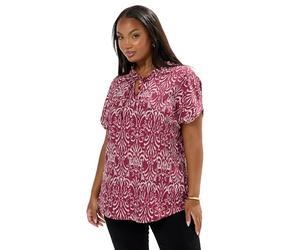 Yours Curve Ikat Textu Frill Neck Top - Women's - Plus Size Curve Red