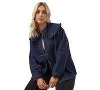 Yours Curve Indigo Frill Collar Tie Front Denim Shacket - Women's - Plus Size Curve
