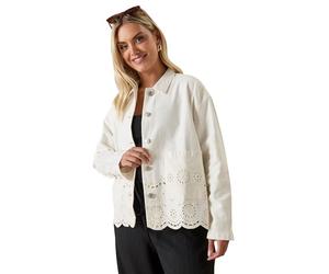 Yours Curve Ivory Broderie Anglaise Twill Shacket - Women's - Plus Size Curve