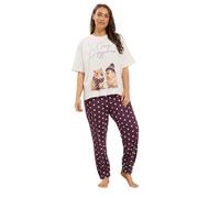 Yours Women's Capybara Polka Dot Cuffed Pyjama Set in Stone | Size: 18/20