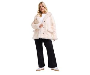 Yours Curve Ivory White Shaggy Faux Fur Trim Coat - Women's - Plus Size Curve