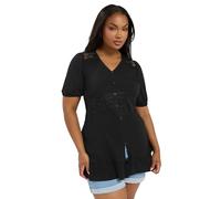 Yours Curve Jersey Lace Frill Smock Top - Women's - Plus Size Curve Black