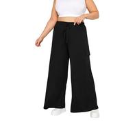Yours Curve Jersey Wide Leg Cargo Trousers - Women's - Plus Size Curve Black