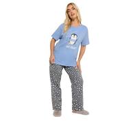 Yours Curve 'Just Chillin' Wide Leg Pyjama Set - Women's - Plus Size Curve Blue