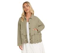 Yours Curve Khaki Broderie Anglaise Twill Shacket - Women's - Plus Size Curve