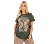 Yours Curve Khaki 'Free Spirit' Butterfly Embellished T-Shirt - Women's - Plus Size Curve