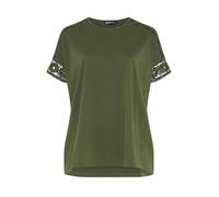 Yours Curve Khaki Green Crochet Sleeve Boxy T-Shirt - Women's - Plus Size Curve