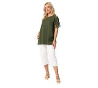 Yours Curve Khaki Green Crochet Sleeve Boxy T-Shirt - Women's - Plus Size Curve