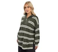 Yours Curve Khaki Green Stripe Quarter Zip Jumper - Women's - Plus Size Curve