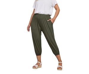 Yours Curve Khaki Jersey Cropped Harem Trousers - Women's - Plus Size Curve