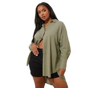 Yours Curve Green Long Sleeve Linen Shirt - Women's - Plus Size Curve