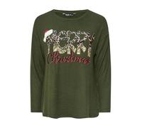 Yours Curve Khaki 'Merry Christmas' Sequin Embellished Sweatshirt - Women's - Plus Size Curve