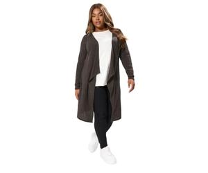 Yours Curve Khaki Ribbed Midaxi Waterfall Cardigan - Women's - Plus Size Curve
