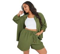 Yours Curve Khaki Textured Pull On Shorts - Women's - Plus Size Curve