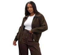 Yours Curve Knitted Collared Bomber Cardigan - Women's - Plus Size Curve Brown