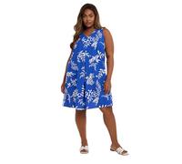 Yours Curve Leaf Print Pleat Front Linen Dress - Women's - Plus Size Curve Blue