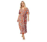 Leaf Print Wrap Midaxi Dress Yours Orange 22-24