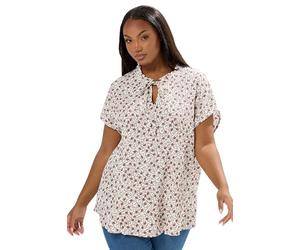 Yours Curve Leaf Textured Frill Neck Top - Women's - Plus Size Curve White