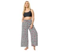Yours Women's Leopard & Cherry Print Crinkle Wide Leg Trousers in Black | Size: 26-28 Yours Black 26-28