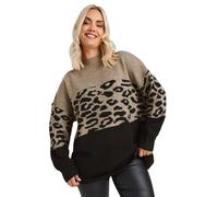 Knitted Leopard Colourblock Jumper Yours Light Beige 22-24