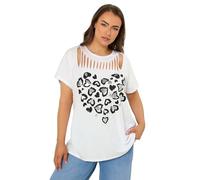 Yours Women's Leopard Heart Slash Detail Top in White | Size: 20 Yours White 20